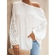 thumbnail image 2 of Blusa holgada de manga larga con cuello redondo y un hombro para mujer, color blanco, M, 2 of 5