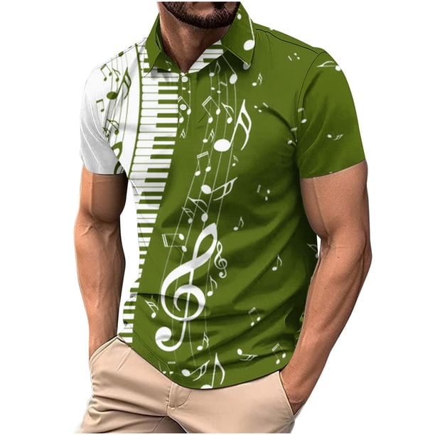 Camisas de Manga Larga para Hombres Impresos Girar Hacia Abajo Botones de Cuello Lateral Dividido, Casual Blusa de Manga Corta