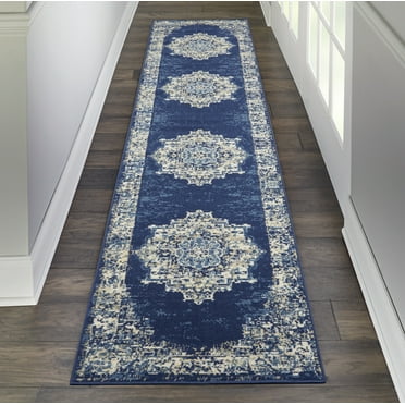 Nourison Transitional Power Loomed Blue Medallion Area Rugs, 2 3 x 10