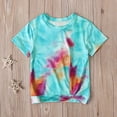 thumbnail image 3 of Honeeladyy Summer Girls Short-sleeved Color Tie-dye Pattern Round Neck T-shirt Tops For Kid Girls' summer clothes, 3 of 9