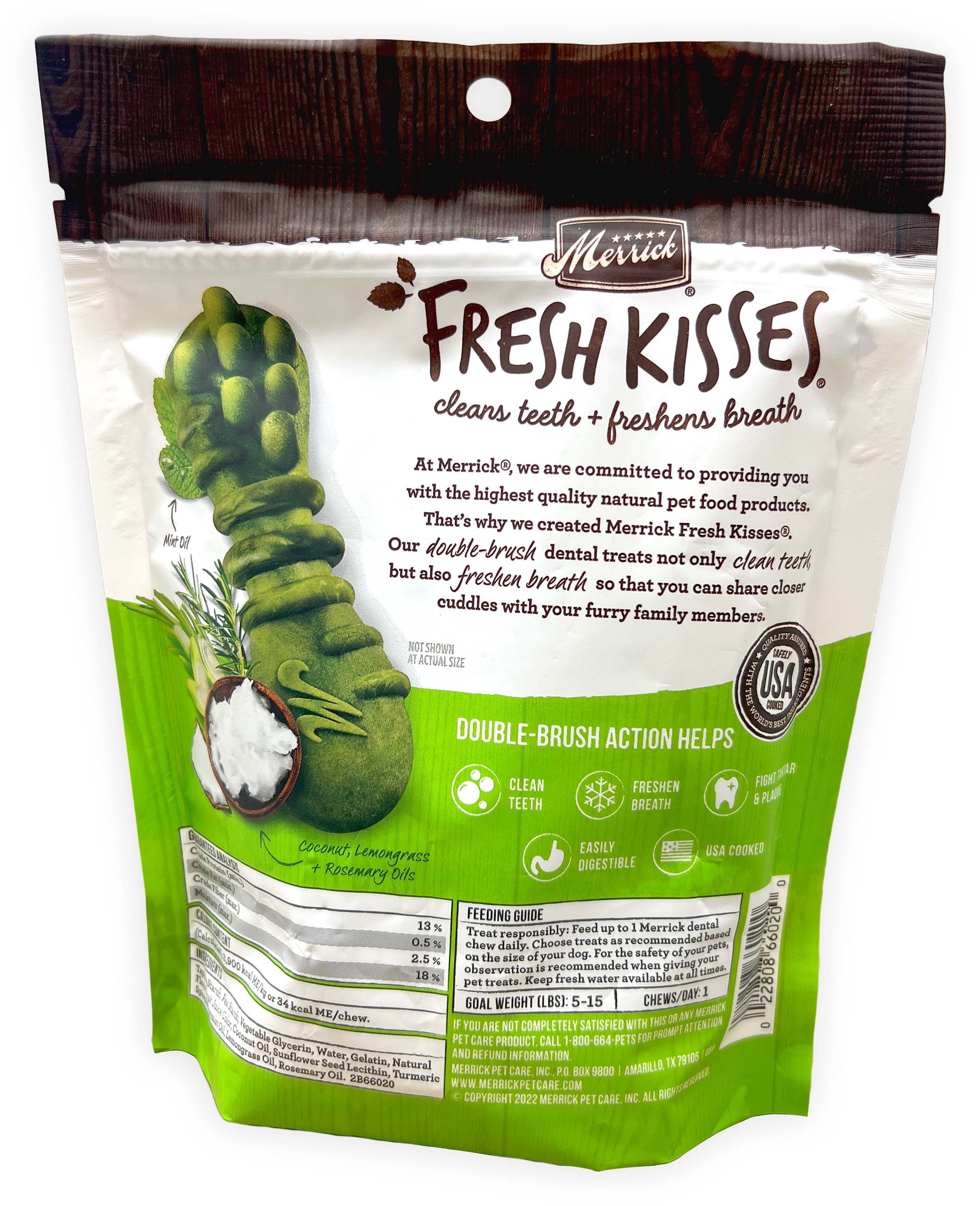 Merrick Fresh Kisses Oral Care Chews Dental Dog Treats with Coconut | X-Small Snacks for Pups 5-15 Lbs (20 Count) | MerlinsMart Zine + Rope Toy