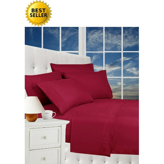 1500 Series Luxury Silky Soft 6 pc Sheet set, Deep Pocket Up to 16" - All Size and Colors , Full, Burgundy