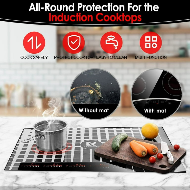 KitchenRaku Large Induction Cooktop Protector Mat 21.2 x 35.4 inch, (Magnetic) Electric Stove Burner Covers Antiscratch As Glass Top Stove Cover or