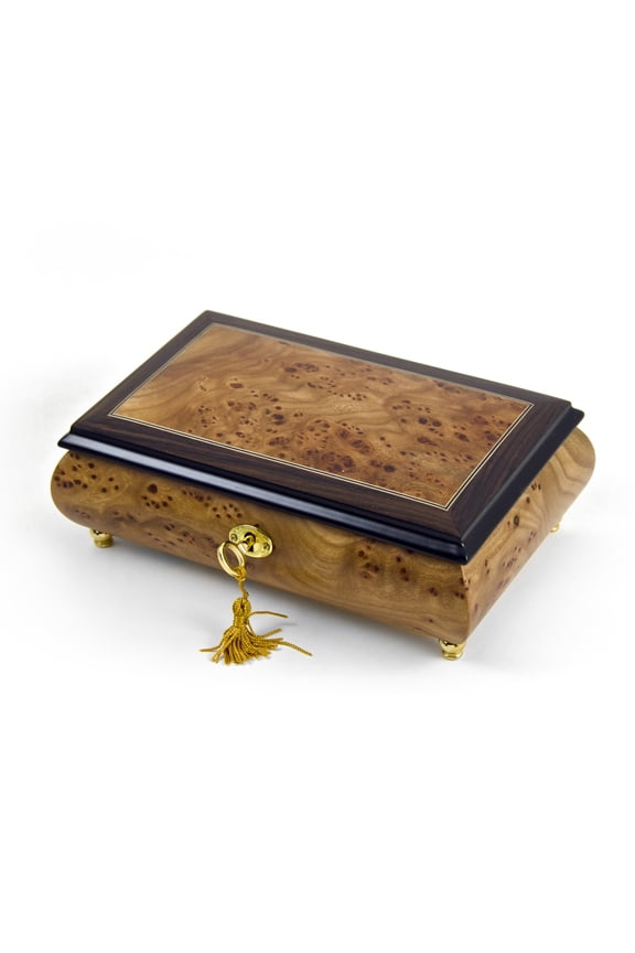 Classic Style 18 Note Light Burl-Elm With Rosewood Border Musical Jewelry Box - Ballerina (C Sigman)