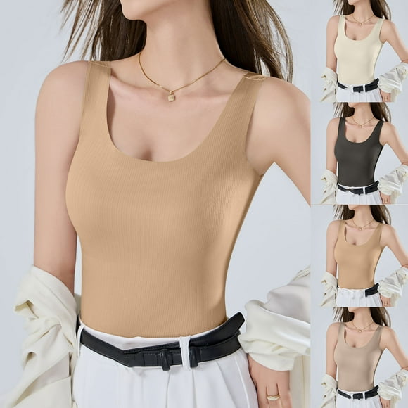 breaise Women's Plus Size Square Neck Tank Top Sleeveless Basic Tops Cozy Cami witn Built in Bra