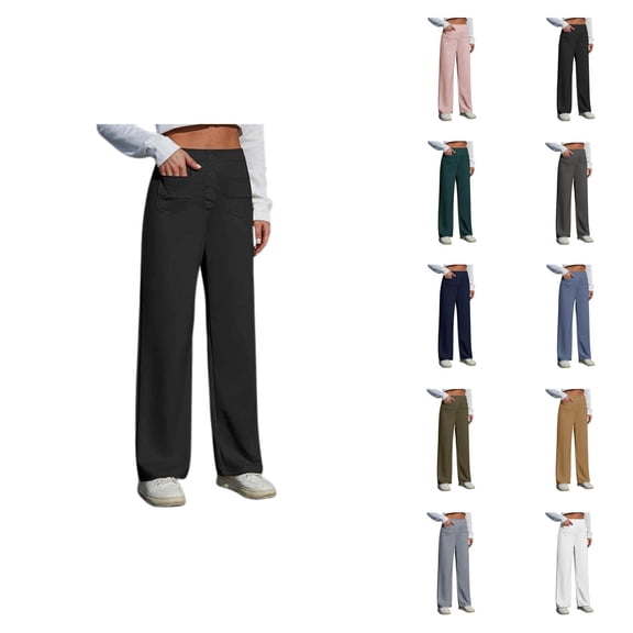Work Pants Women High Waisted Stretchy Wide Straight Leg Relaxed Fit Business Casual Pants Slacks with Pockets