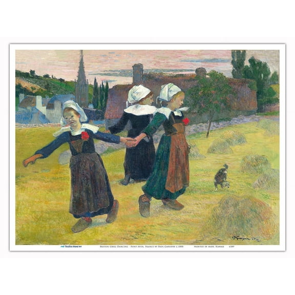Breton Girls Dancing - Pont-Aven France - From an Original Color Painting by Paul Gauguin c.1888 - Master Art Print (Unframed) 9in x 12in