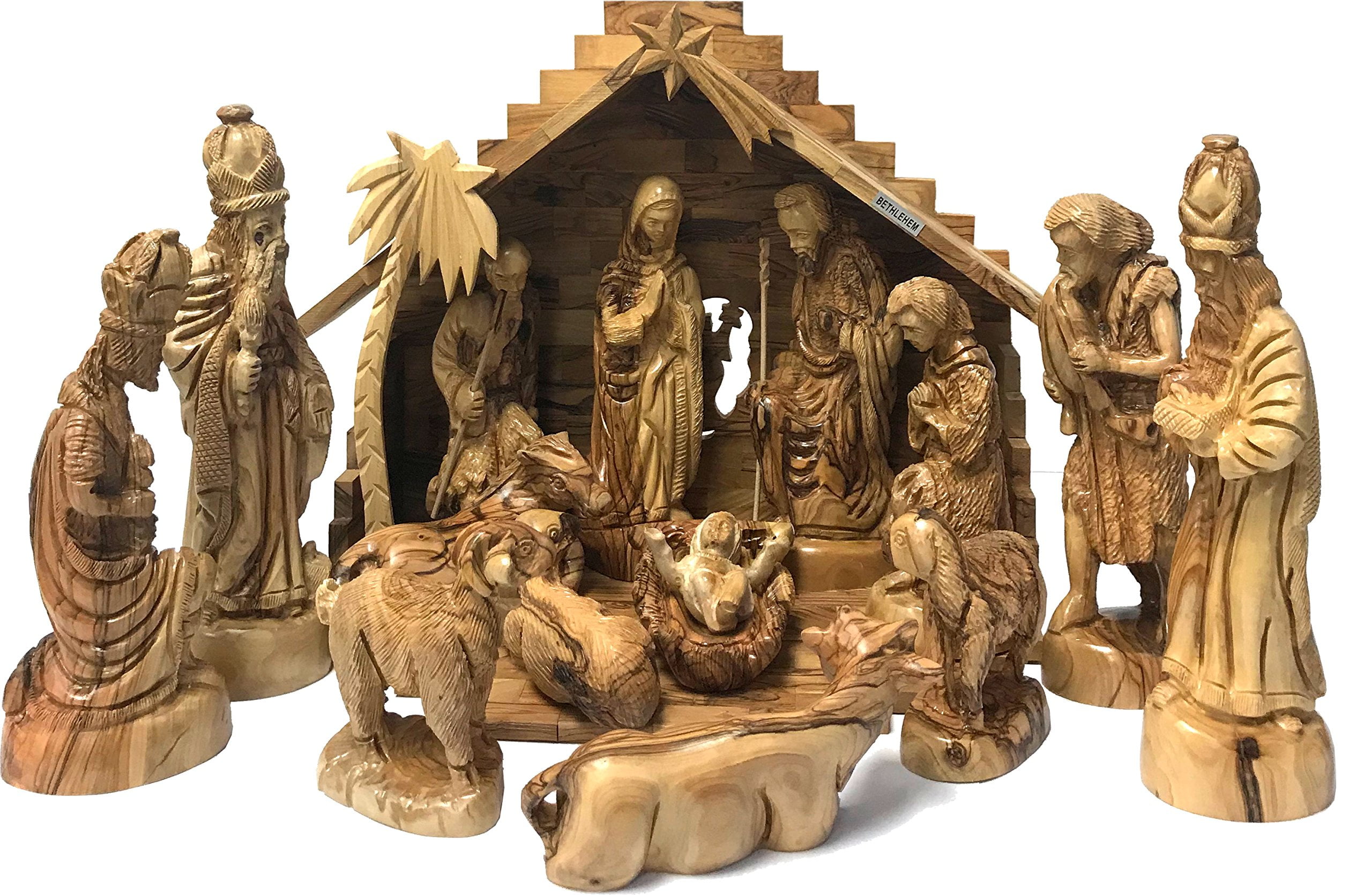 Holy Land Market Extra Large Olive Wood Nativity Set - Hand-Carved (15  Inches Wide)