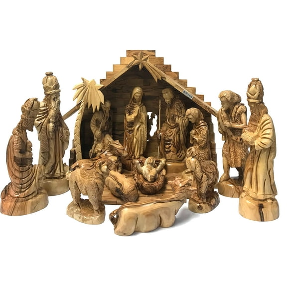 Holy Land Market Extra Large Olive Wood Nativity Set - Hand-Carved (15 Inches Wide)