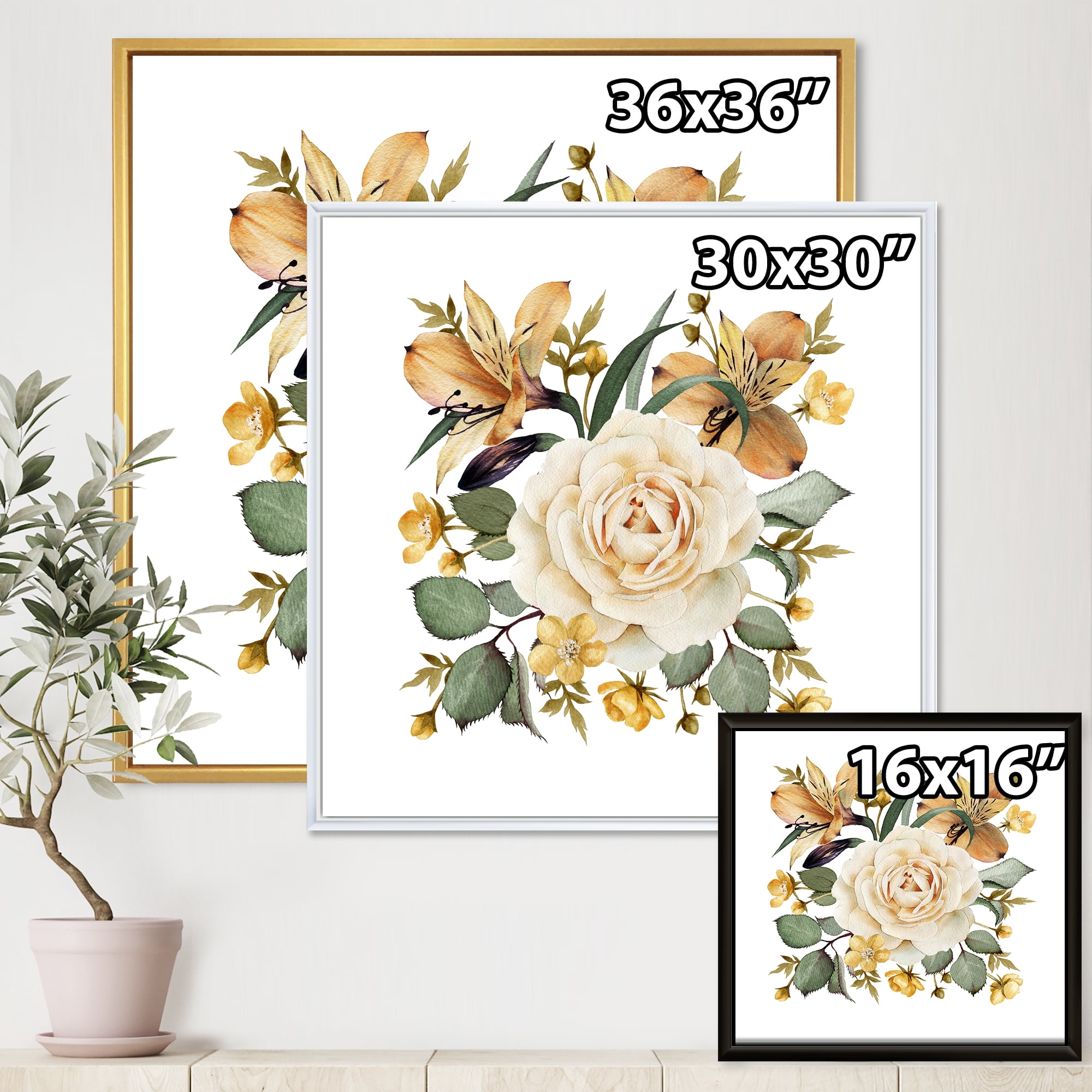 Designart 'Ancient White Rose' Traditional Framed Canvas Wall Art Print