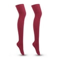 thumbnail image 2 of dianhelloya 1Pair Women Stockings Lengthened Breathable Cotton Over Knee Thigh Socks for Lady Wine Red, 2 of 8