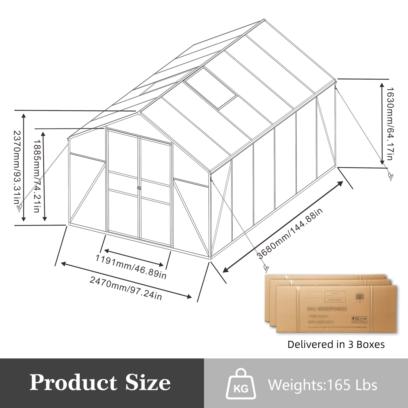 8x12FT Polycarbonate Greenhouse for Outdoors, Large Walk-in Greenhouse with Adjustable Roof Vents and 2 Windows, Newly Design Aluminum Frame