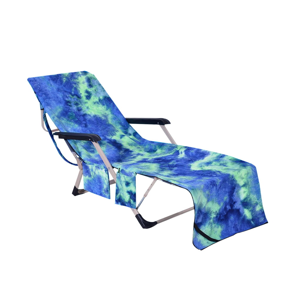 Soft Beach Towel Pool Lounger Chair Seat Cover with Pockets Sunbathing Outdoor 