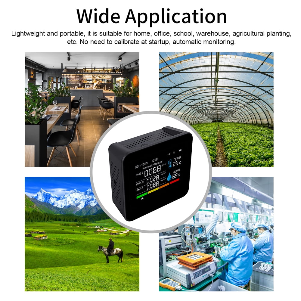 9 In 1 BT Air Quality Monitor CO2 Meter Carbon Dioxide Detector Time/Date CO2 TVOC HCHO PM2.5 PM1.0 PM10 Temperature Humidity Detection Support APP Control With Alarm Function For