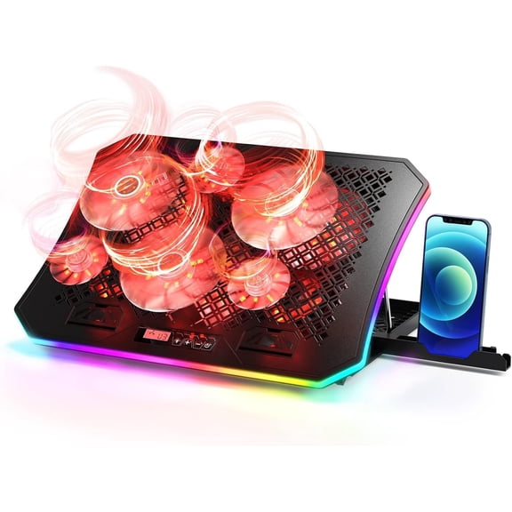 Laptop Cooling Pad,  RGB Lights Laptop Cooler 6 Fans for 15.6-17.3 Inch Laptops, 7 Height Stands, 10 Modes Light, 2 USB Ports, Desk or Lap Use (A8,Red)