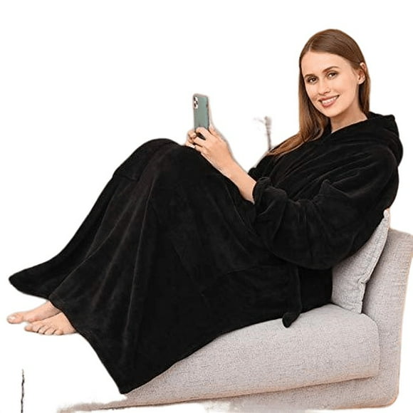 Cuddlee Blanket With Sleeves- (Black) Warm Super-Soft Fleece Blanket As Seen on TV Soft Relaxing Whether On The Porch During A Cool Day (Black)