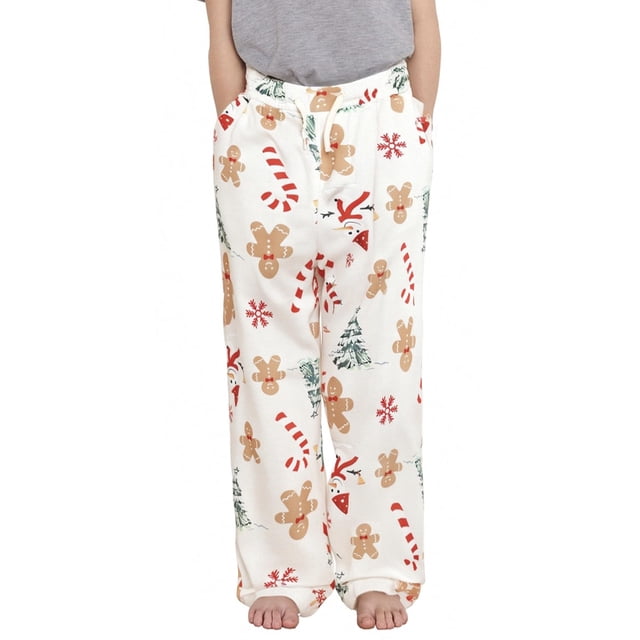 Pantalones de Pijama para Niñas PATPAT Blancos con Estampado de Pan de Jengibre Talla 5-6