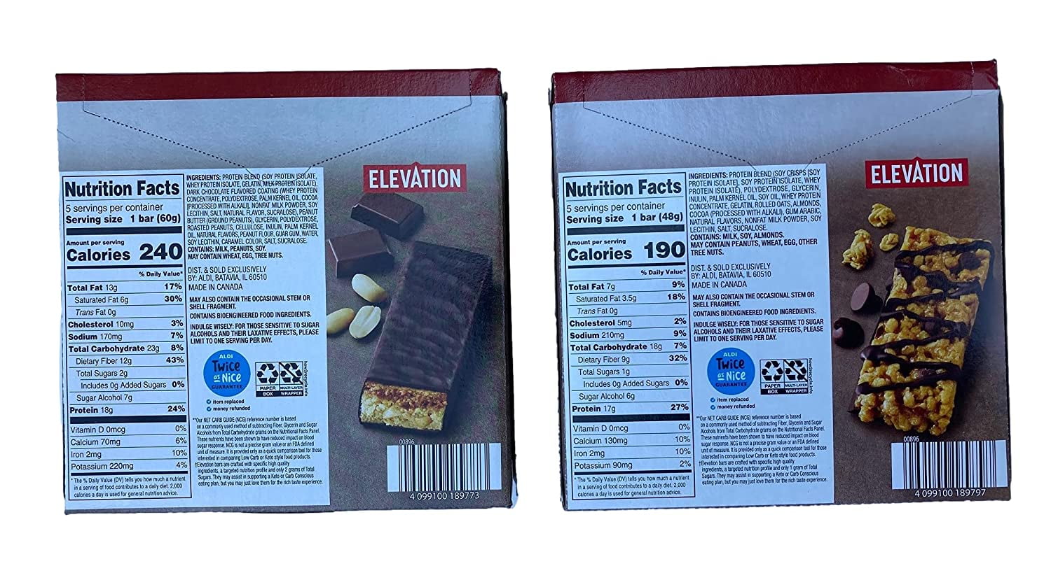 Elevation Protein Meal Advance Bar Keto Support Chocolate Peanut Butter and Chocolate Chip Granola 8.5oz 240g (Two Boxes)