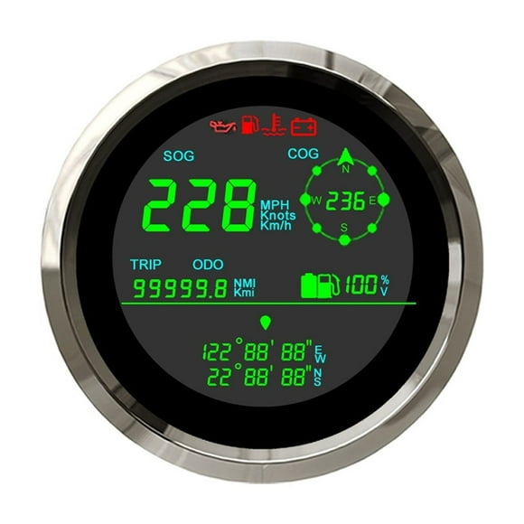 Digital 85mm Multi-function GPS Speedometer 0-299km/h MPH Knots ODO Direction Fuel Gauge Voltmeter For Car Motorcycle With Alarm ,High Precision