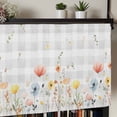 thumbnail image 5 of Botanical Wildflowers Rod Pocket Curtain Valance, Spring Farmhouse Floral Grey Plaid Farmhouse Window Valance for Living Room, Bedroom, Kitchen 60"W x 18"L, 5 of 9