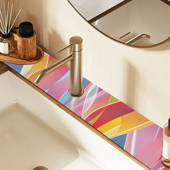 Faucet Mat for Kitchen Sink 30'' Sink Splash Guard Mat Super Absorbent Fast Drying Drain Pad Colorful and Elegant Line 2 Pack