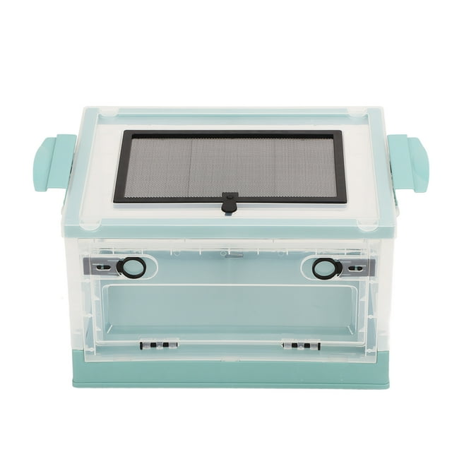 Pet Terrarium Foldable Front Opening Door Breathable Small Animal Habitat Tank with Pulleys for Rutin Chicken Hamster Blue
