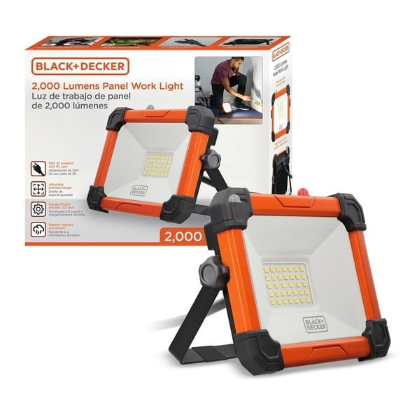 BLACK DECKER AC Plug-in Panel LED Work Light with Kickstand Base, 2,000 Lumens
