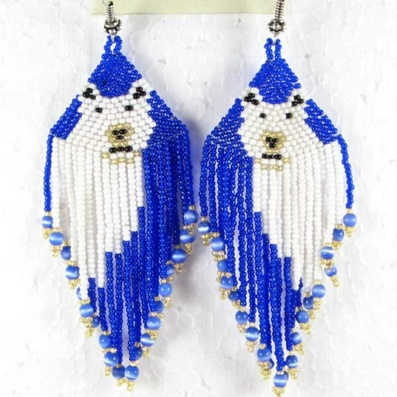 Blue White Golden Beaded Polar Bear Earrings