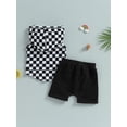 thumbnail image 4 of Bagilaanoe 2Pcs Toddler Baby Boy Short Pants Set Checkerboard Print Short Sleeve Hoodie Tops + Shorts 6M 12M 18M 24M 3T Kids Casual Summer Outfits, 4 of 8