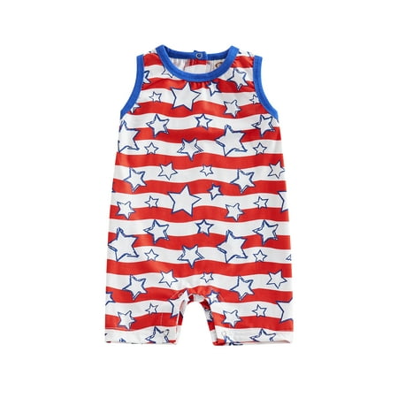 

Emmababy Independence Day Baby Boys Romper with Sleeveless Design and Stars Stripes Print