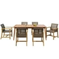 thumbnail image 3 of Christopher Knight Home 7-Piece Patio Dining Set, 72" Slatted Wood Table with 6 PE Rattan Chairs, Teak+Mocha, 3 of 13