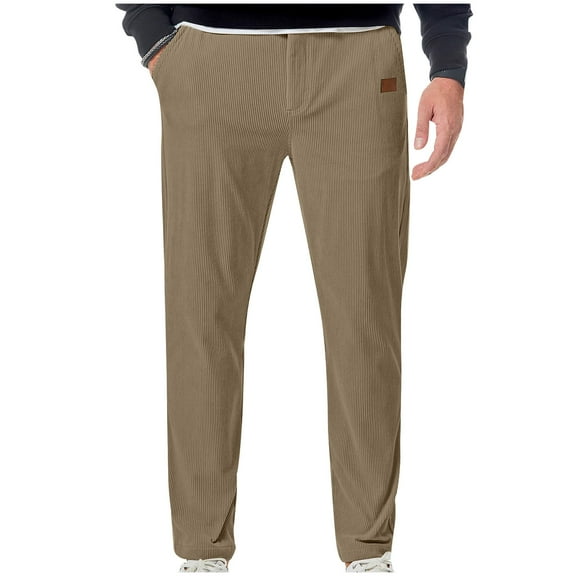 Htigea Mens Corduroy Joggers Pants Casual Cargo Pants Drawstring Elastic Waist Baggy Tapered Sweatpants with Pockets Khaki,S