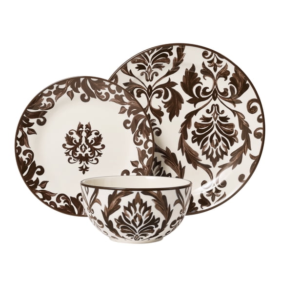 The Pioneer Woman Audrey 12-Piece Stoneware Dinnerware Set, Brown