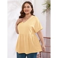 thumbnail image 5 of SHOWMALL Women's Plus Size Blouse V-Neck Flowy Babydoll Peplum Tunic Tops Swiss Dot Tops Loose Fit Short Sleeve T Shirts, US Size 2X in Sunlight Yellow, 5 of 7