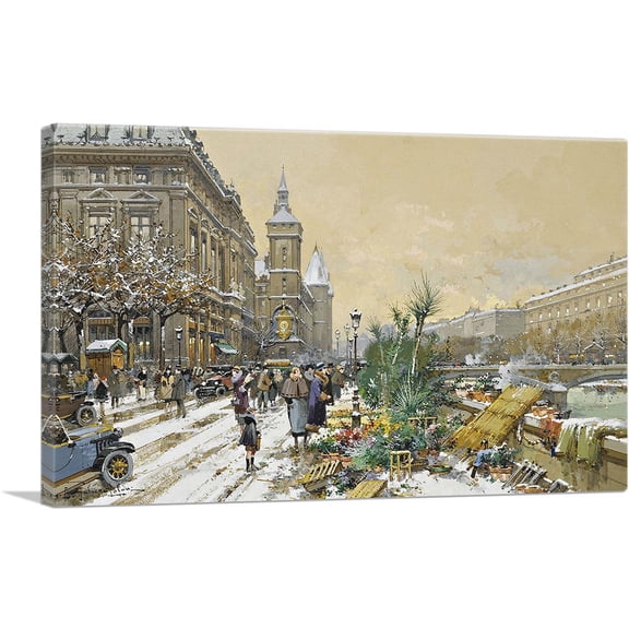 ARTCANVAS The Flowers And The Concierge Canvas Art Print by Eugene Galien-Laloue - Size: 12" x 8" (0.75" Deep)