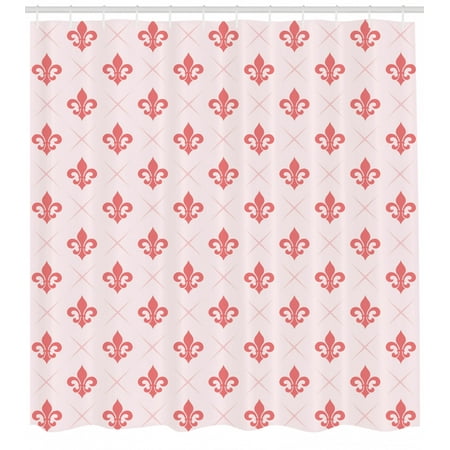 Coral Shower Curtain Checkered Pattern With Ancient Symbol Of