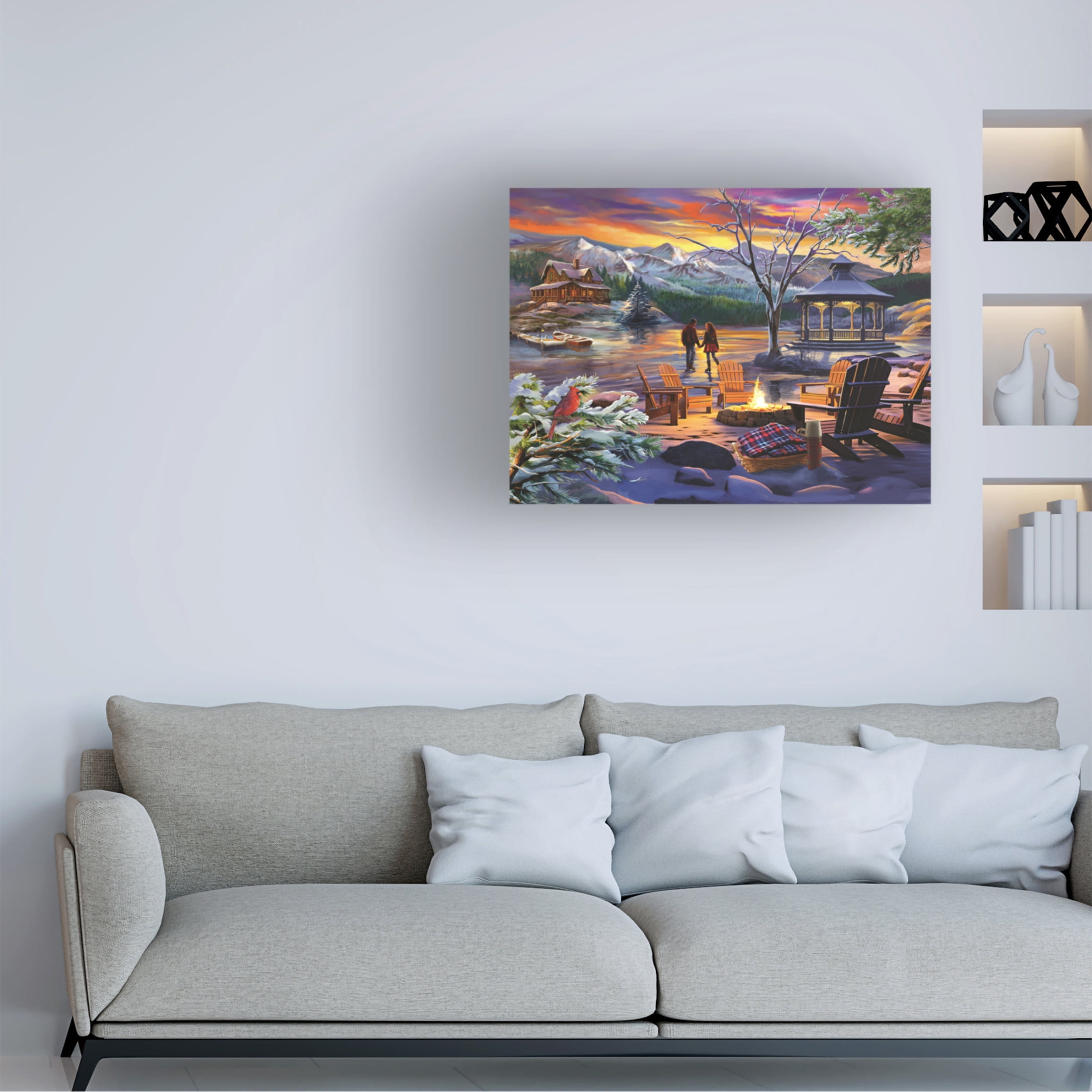 Canvas Wall Art - Bigelow Illustrations 'Winter Lake' Wall Art for Living Room, Bedroom, or Office Décor by Trademark Fine Art - 24 x 18 Inches