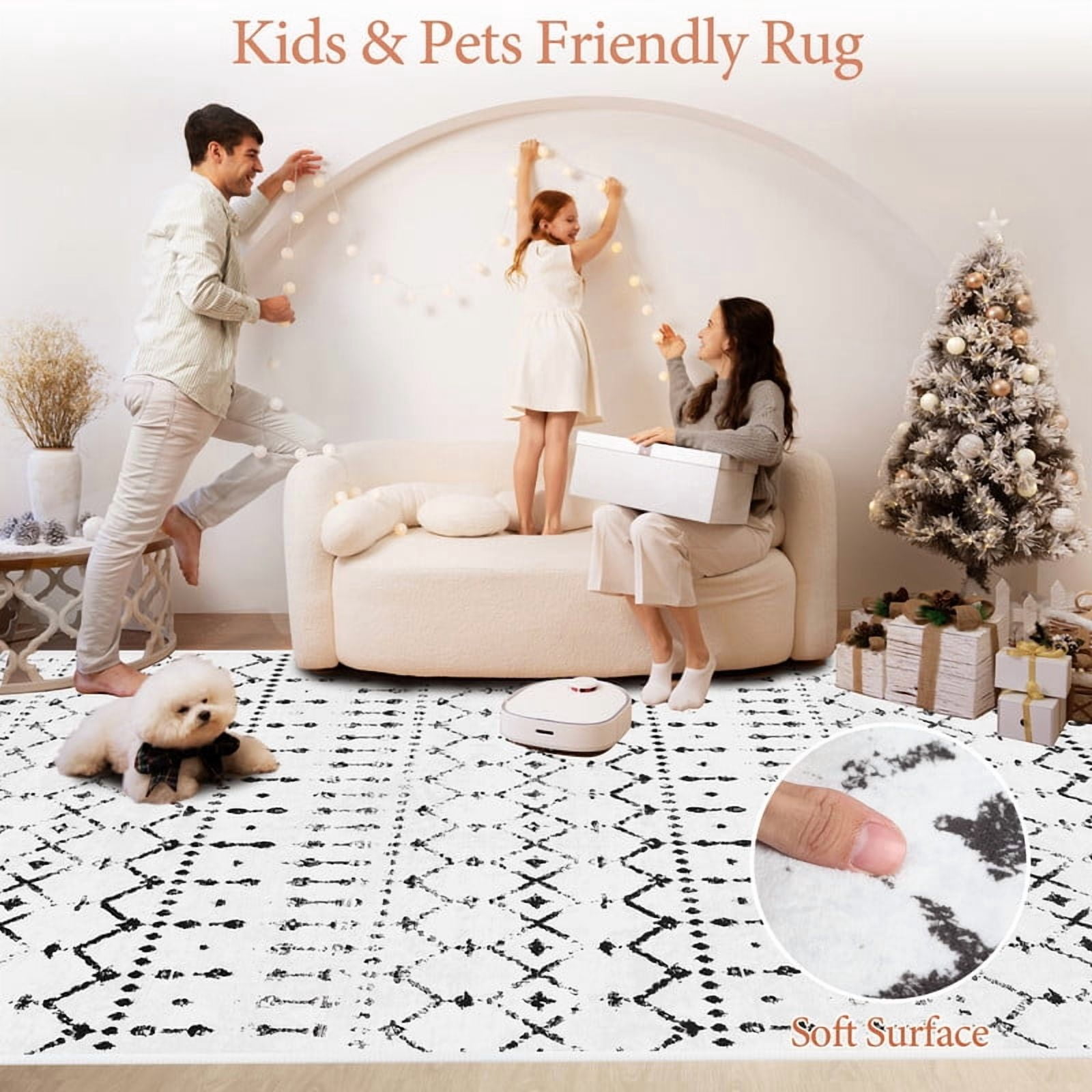 Cozydesg 8'x10' Area Rugs, Large Soft Bohemian Moroccan Rugs for Living Room, Bedroom, Dining Room, Black