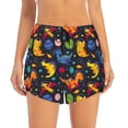thumbnail image 2 of Xecao's Dinosaurs in Space for a double-layer running short for women, perfect for gym, tennis, and more, featuring a convenient pocket., 2 of 9