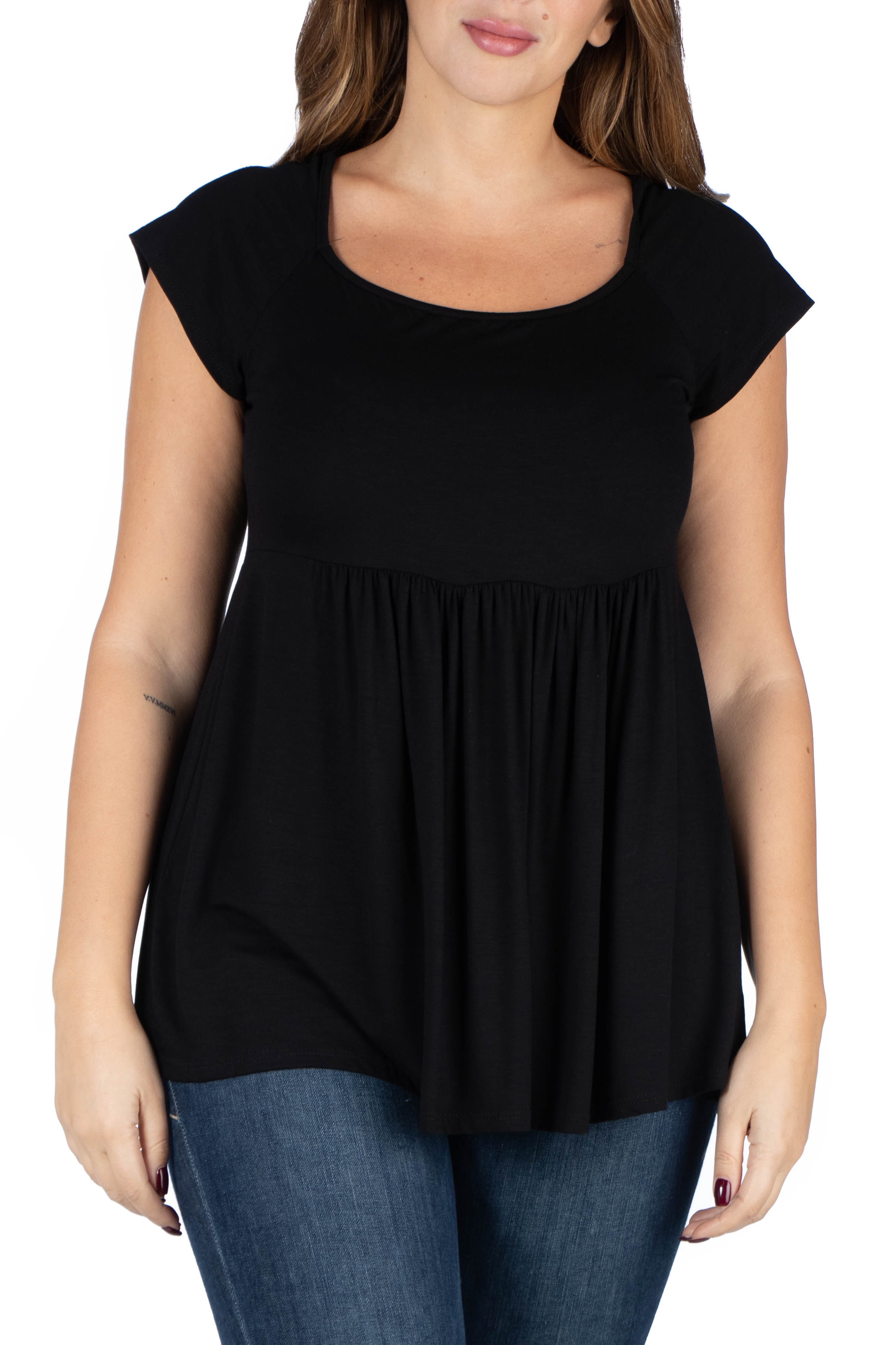 24seven Comfort Apparel Cap Sleeve Plus Size Babydoll Tunic Top