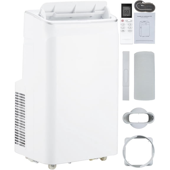 12,000 BTU Portable Air Conditioner, White, Self-Evaporating, Cools Up to 600 Sq. ft., 3-in-1 AC with Dehumidifier, Remote Control & Window Kit for Bedroom, Living Room