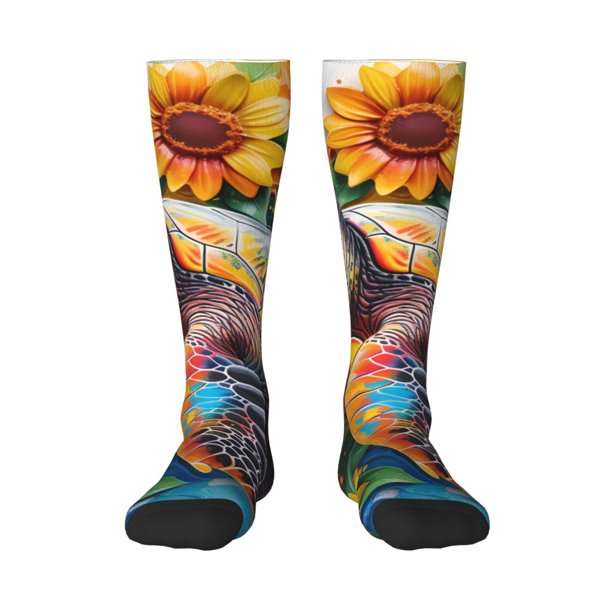 Balery Sunflower Turtle Calcetines novedosos Calcetines deportivos Calcetines hasta la rodilla Calcetines de algodón Calcetines originales y geniales