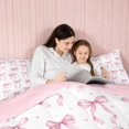 thumbnail image 4 of Erosebridal Bold Satin Bow Ribbon King Size Comforter Sets for Girls, Romantic Floral Print Comforters King Size, Pink Reversible 3-Piece 1 Comforter and 2 Pillowcases, 4 of 6