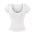 thumbnail image 4 of XAOFW Stretchy Fit Short Sleeve Knit T Shirt For Women Soft Knit Crew Neck Tee Home Lounging Stylish Top, 4 of 5