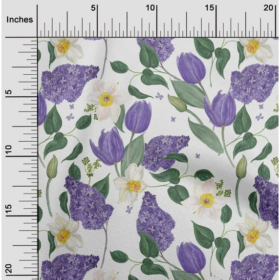 oneOone Cotton Silk Medium Purple Fabric Leaves & Tulip Floral Sewing Craft Projects Fabric Prints By Yard 42 Inch Wide