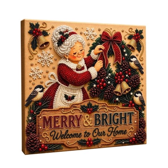 Christmas Workshop Grandma Pearl Art Painting Kit with Frame - 7.8x7.8 in | 5D Gem Art Craft Kit for Adults, Sparkling Faux Pearl & Rhinestone DIY Art Work for Wall Decor and Holiday Gift-D