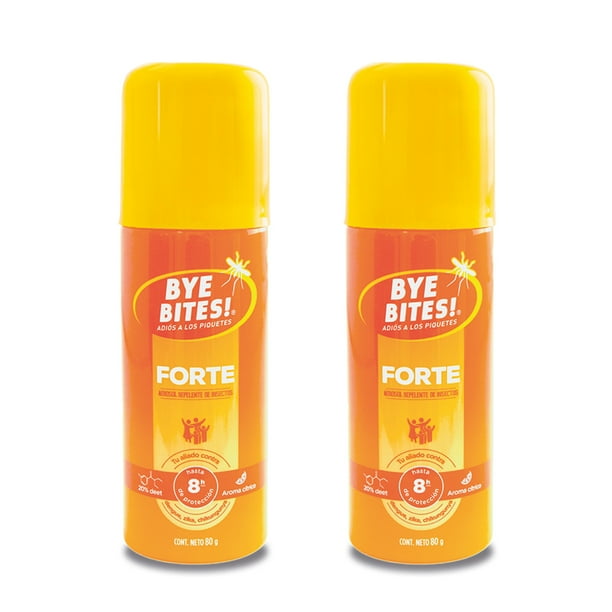 Duopack Bye Bites Repelentes de Mosquitos e Insectos Forte en Aerosol, 8 hrs Protección 80g BYE BITES Forte Repelente de insectos y mosquitos