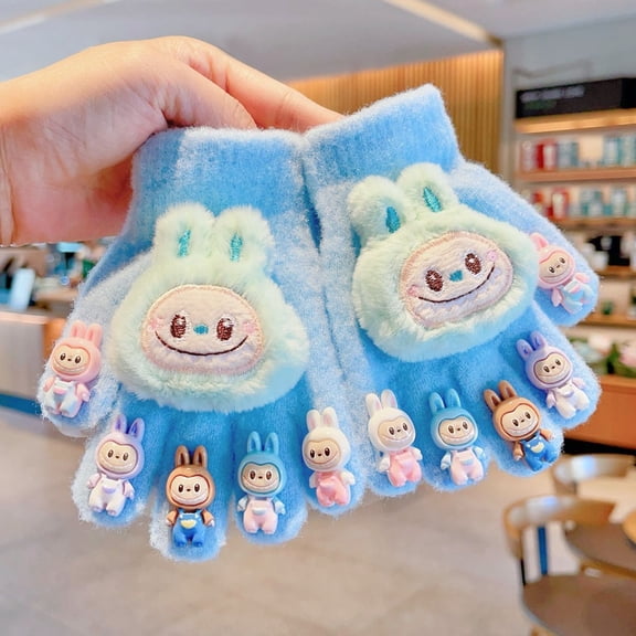 Children's gloves new cartoon cute super cute five-finger set winter boys and girls cold warm middle and older children