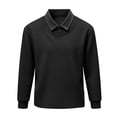 thumbnail image 2 of Domuza Mens Fake Two Pieces Polo Sweatshirt Fall Winter Stylish Casual Loose Long Sleeves Lapel Pullover Top Black 3XL, 2 of 5