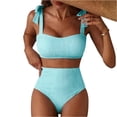 thumbnail image 2 of Women's Tie Shoulder Bikini Sets 2 Piece Swimsuits High Waisted Bathing Suits Turquoise XL, 2 of 4
